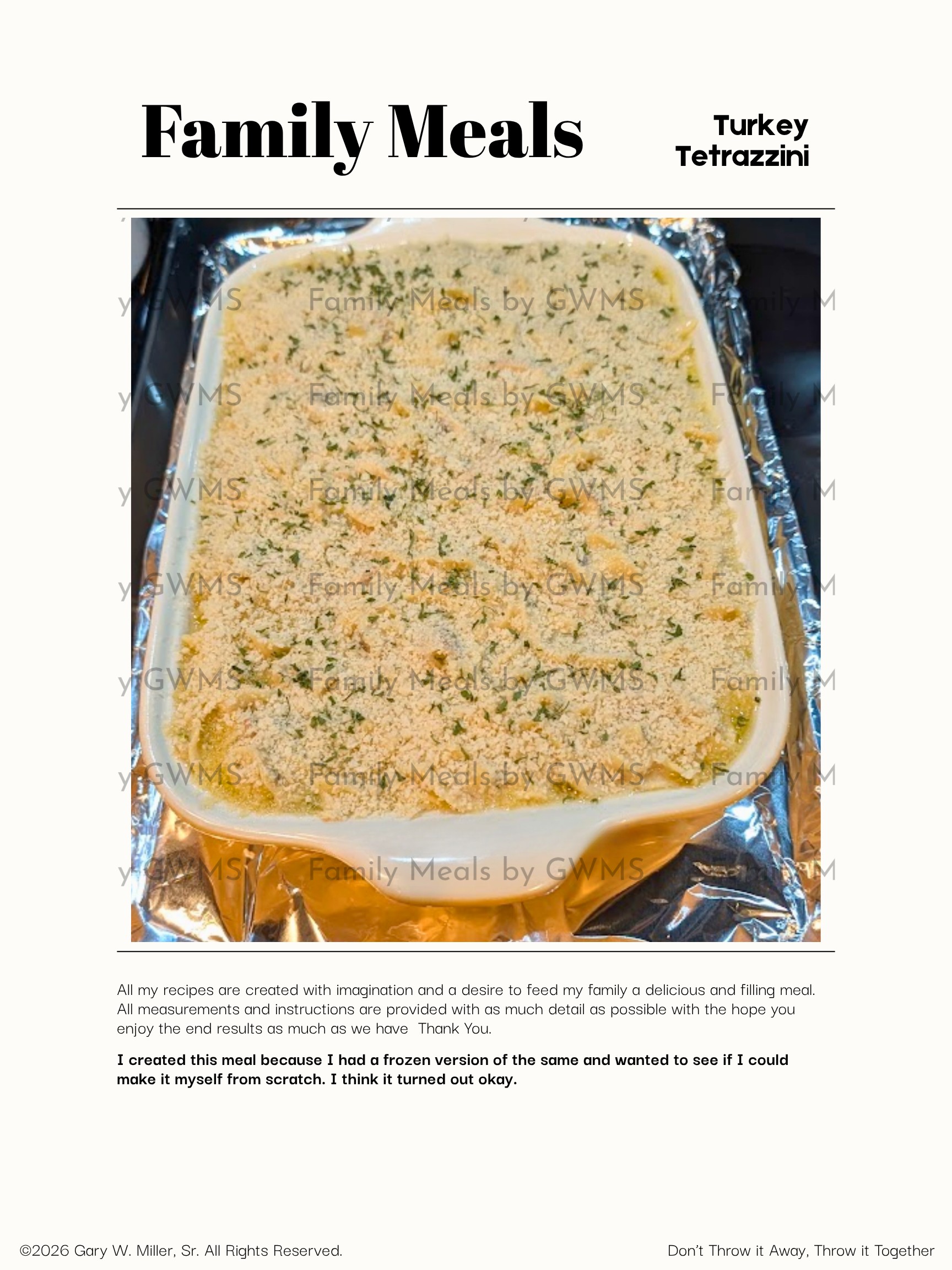 Turkey Tetrazzini in a casserole dish